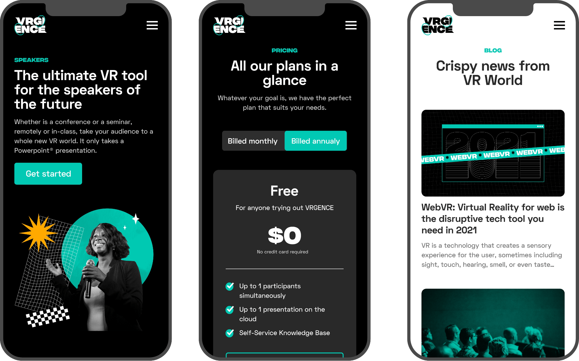 VRGENCE mobile website layout
